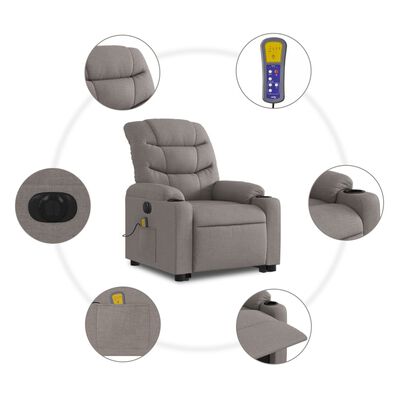vidaXL Sillón de masaje eléctrico reclinable elevable tela taupé