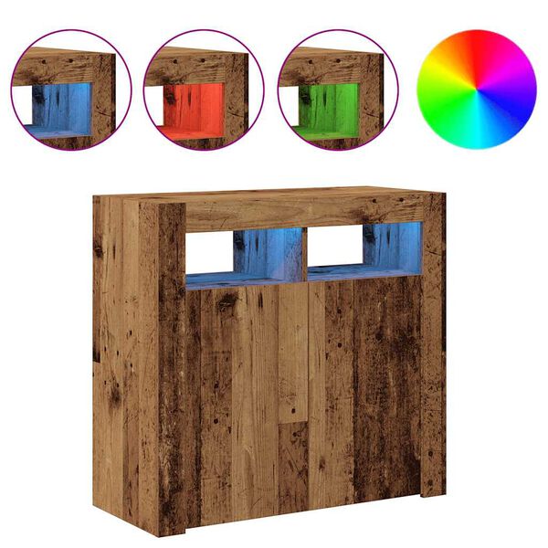vidaXL Aparador con luces LED madera ingenier&iacute;a envejecida 80x35x75 cm