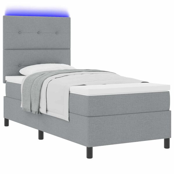 vidaXL Cama tipo Box Spring con colch&oacute;n Gris claro 90 x 200 cm tela