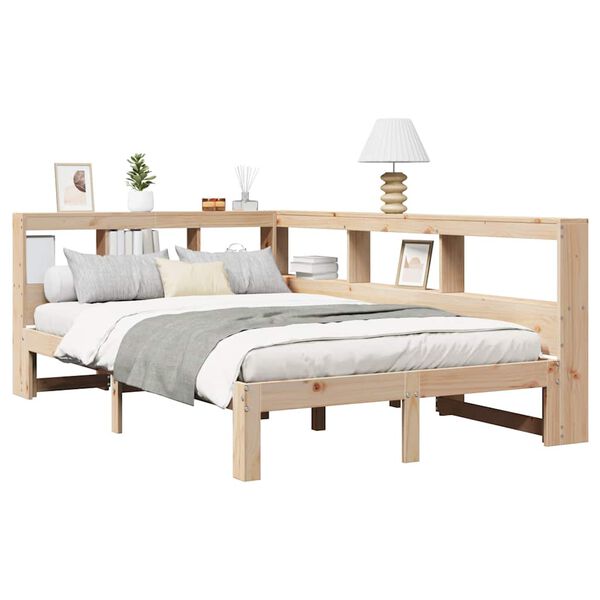 vidaXL Cama con estanter&iacute;a sin colch&oacute;n madera maciza de pino 135x190cm