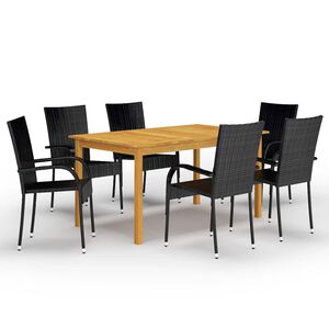 vidaXL Juego de comedor para jard&iacute;n de 7 piezas negro