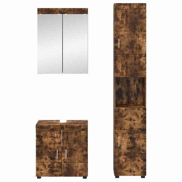 vidaXL Juego de muebles de ba&ntilde;o con estante TULUM Roble ahumado