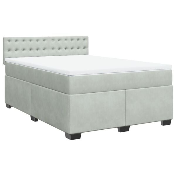 vidaXL Cama box spring con colch&oacute;n terciopelo gris claro 140x190 cm