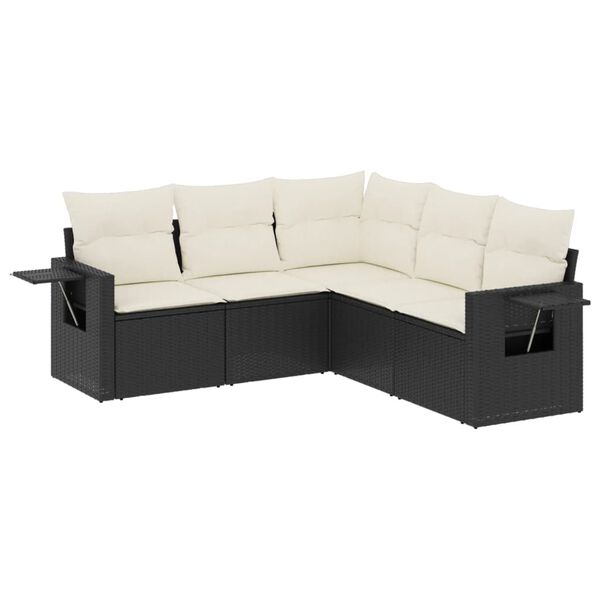 vidaXL Set de muebles de jard&iacute;n 5 pzas y cojines rat&aacute;n sint&eacute;tico negro