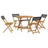 vidaXL Set de comedor de jard&iacute;n 5 pzas rat&aacute;n PE madera maciza negro