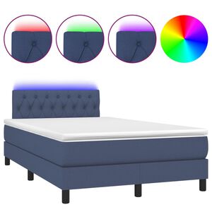 vidaXL Cama box spring con colch&oacute;n y LED tela azul 120x200 cm