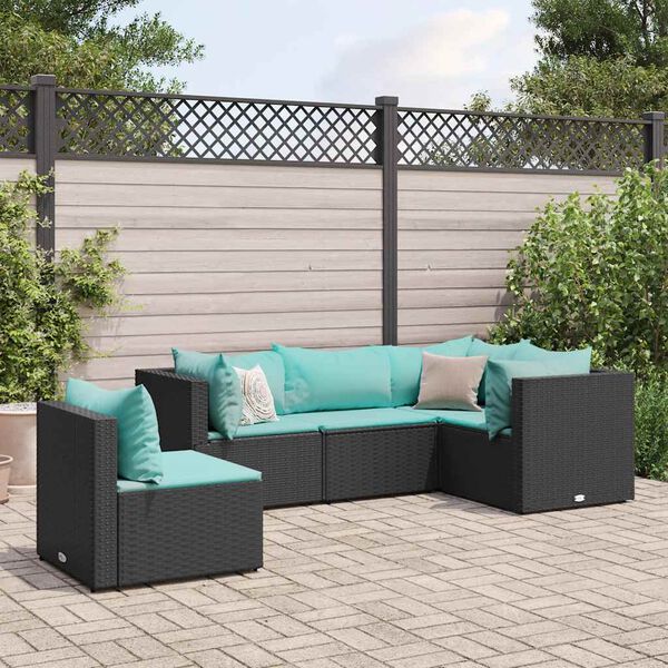 vidaXL Set de muebles de jardín 5 pzas y cojines ratán sintético negro