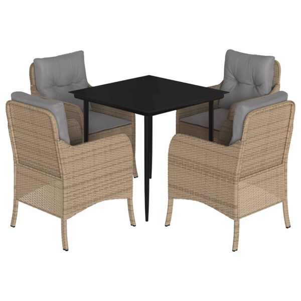 vidaXL Set comedor de jard&iacute;n 5 pzas con cojines rat&aacute;n sint&eacute;tico beige