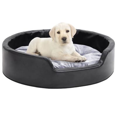 vidaXL Cama para perros felpa y cuero sintético negro gris 69x59x19 cm