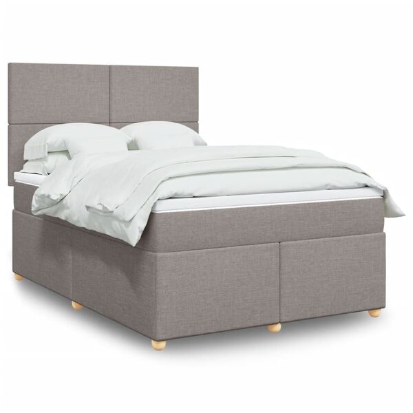 vidaXL Cama box spring con colch&oacute;n tela gris taupe 140x190 cm