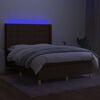 vidaXL Cama box spring colch&oacute;n luces LED tela marr&oacute;n oscuro 140x200cm
