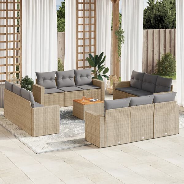 vidaXL Set sof&aacute;s de jard&iacute;n con cojines 13 pzas rat&aacute;n sint&eacute;tico beige