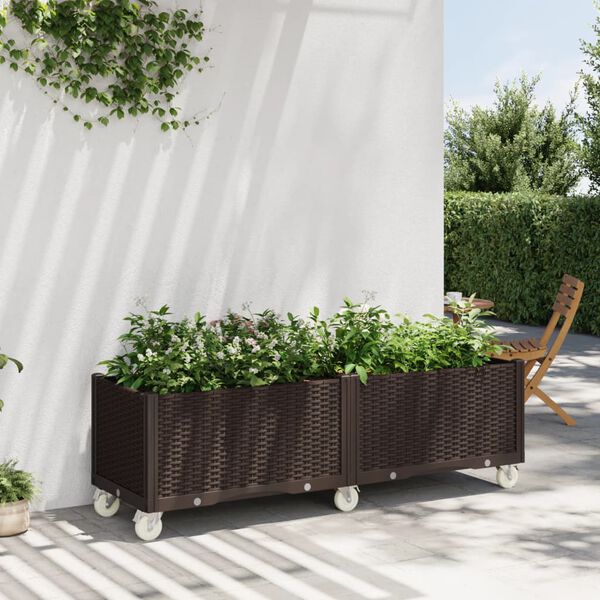 vidaXL Jardinera con ruedas PP marr&oacute;n 160x50x54 cm