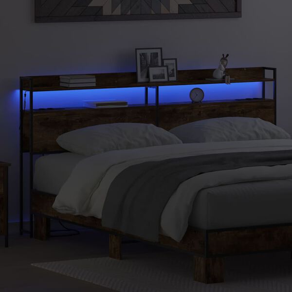 vidaXL Cabecero con almacenamiento con estante Roble ahumado 200 cm