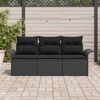 vidaXL Conjunto de sofá de jardín con cojín 3 pcs Negro Poliratán
