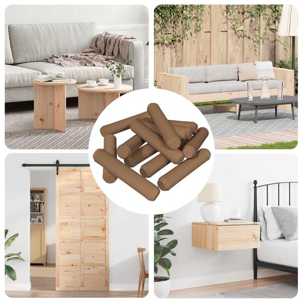 vidaXL Dowel de madera 12 pcs Marr&oacute;n &Oslash;8 x 35 mm Madera maciza