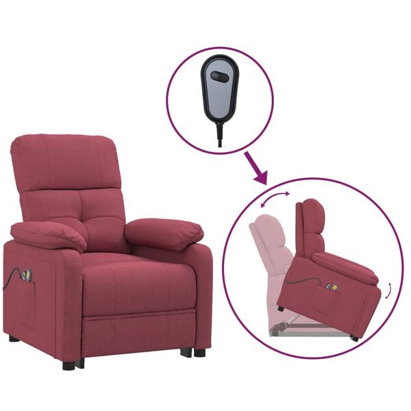 vidaXL Sill&oacute;n de masaje elevable tela rojo tinto