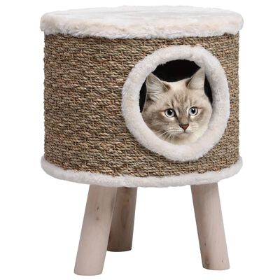 vidaXL Casa para gatos con patas de madera 41 cm hierba marina