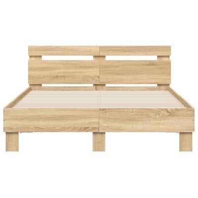 vidaXL Cama con cabecero madera de ingeniería roble Sonoma 135x190 cm