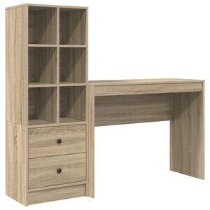 vidaXL Escritorio con caj&oacute;n con estante 2 pcs Roble Sonoma