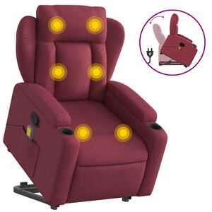 vidaXL Sill&oacute;n reclinable de masaje elevable tela rojo tinto