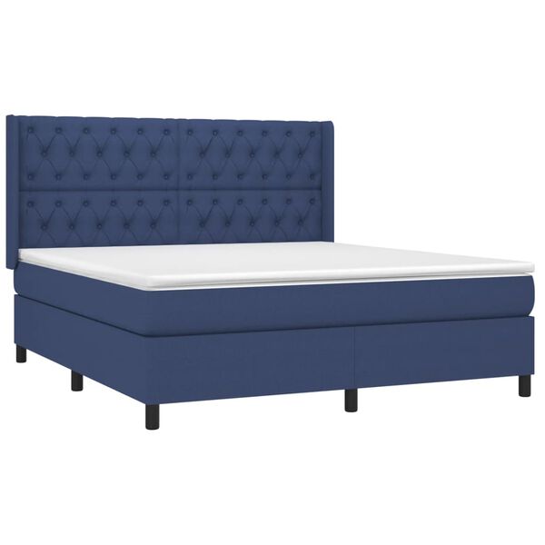 vidaXL Cama box spring colch&oacute;n y luces LED tela azul 160x200 cm