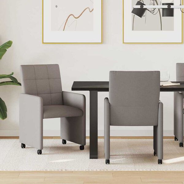 vidaXL Sillas de Comedor con Ruedas 2 pcs Taup&eacute; 58 x 65 x 94 cm tela