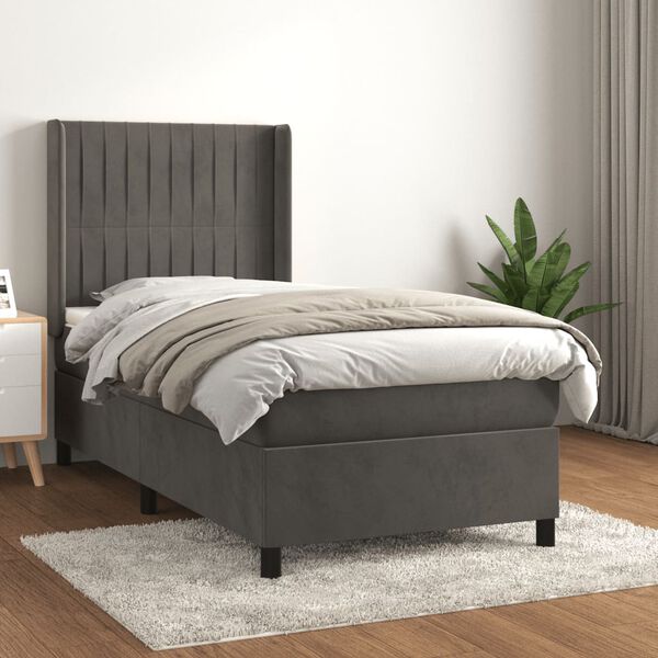 vidaXL Cama box spring con colch&oacute;n terciopelo gris oscuro 100x200 cm