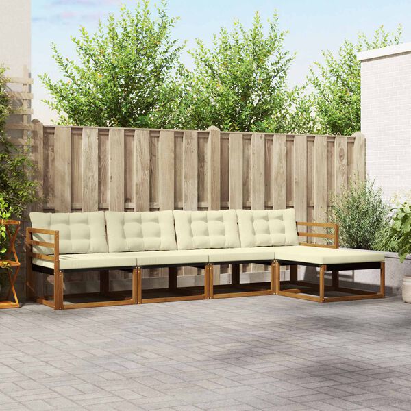 vidaXL Conjunto de sof&aacute;s de exterior con coj&iacute;n 5 pcs Natural y Crema