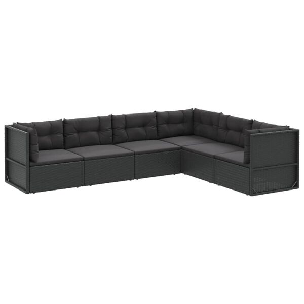 vidaXL Set muebles de jard&iacute;n 6 piezas y cojines rat&aacute;n sint&eacute;tico negro