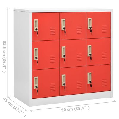 vidaXL Armario taquilla de acero gris claro y rojo 90x45x92,5 cm