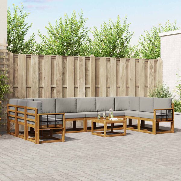 vidaXL Conjunto de sof&aacute;s de exterior 11 pcs Gris Natural y Claro