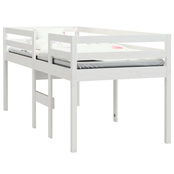 vidaXL Cama alta blanca madera maciza pino 75x190 cm