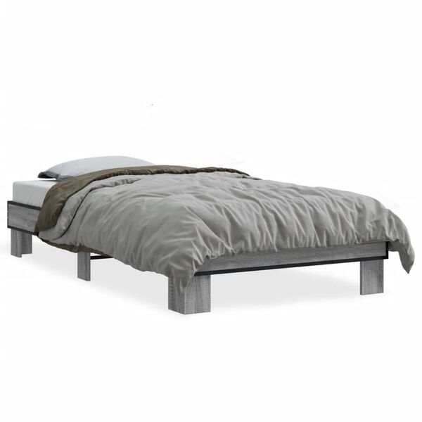 vidaXL Estructura cama madera ingenier&iacute;a metal gris Sonoma 100x200 cm