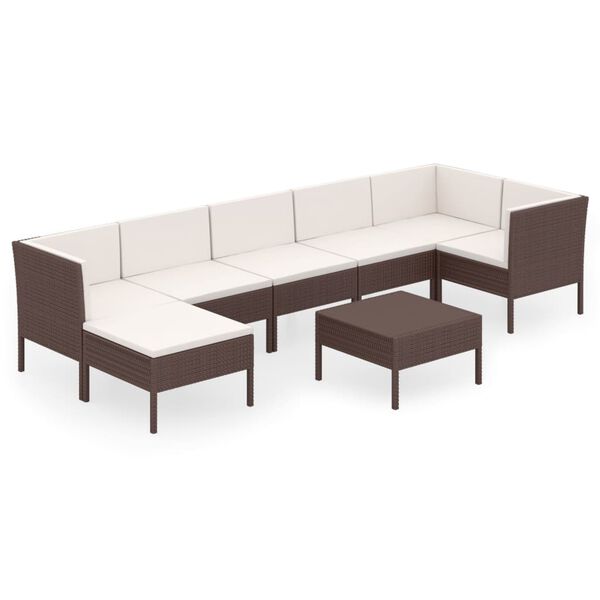 vidaXL Set muebles de jard&iacute;n 8 pzas y cojines rat&aacute;n sint&eacute;tico marr&oacute;n