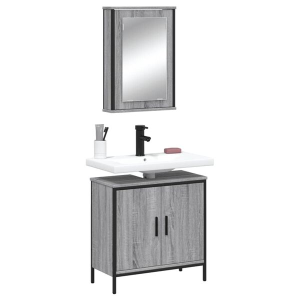 vidaXL Set de muebles de ba&ntilde;o 2 pzas madera contrachapada gris sonoma