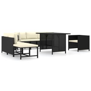 vidaXL Set de muebles de jard&iacute;n 8 pzas y cojines rat&aacute;n sint&eacute;tico negro