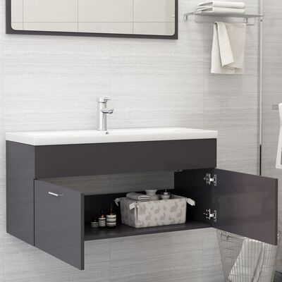 vidaXL Mueble con lavabo aglomerado gris brillante