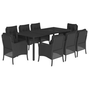 vidaXL Set de comedor de jard&iacute;n 9 pzas y cojines rat&aacute;n sint&eacute;tico negro
