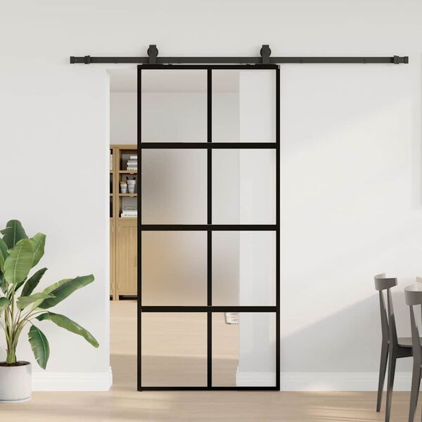 vidaXL Puerta corredera con herrajes negro 90x205 cm vidrio templado