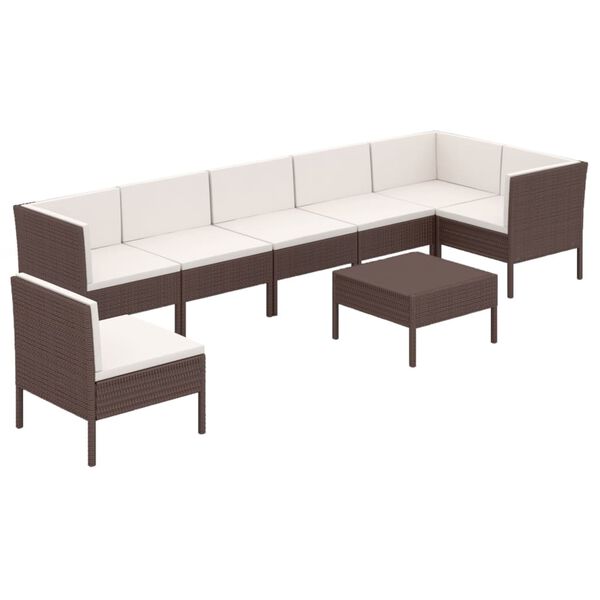 vidaXL Set muebles de jard&iacute;n 8 pzas y cojines rat&aacute;n sint&eacute;tico marr&oacute;n
