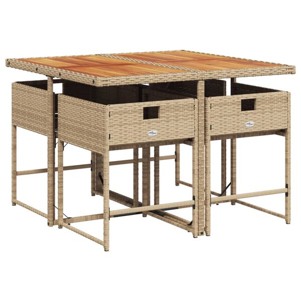 vidaXL Set comedor de jard&iacute;n 5 pzas con cojines rat&aacute;n sint&eacute;tico beige