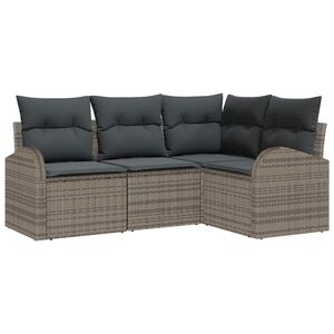 vidaXL Conjunto de sof&aacute;s de jard&iacute;n 4 pcs Gris rat&aacute;n sint&eacute;tico