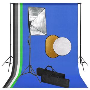 vidaXL Kit de estudio fotogr&aacute;fico con luces softbox fondo y reflector