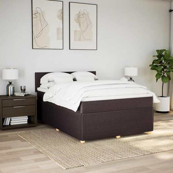 vidaXL Cama box spring con colch&oacute;n tela marr&oacute;n oscuro 140x190 cm