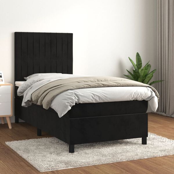 vidaXL Cama box spring con colch&oacute;n terciopelo negro 80x200 cm