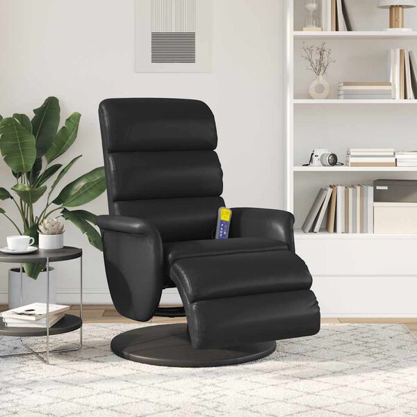 vidaXL Sill&oacute;n reclinable masaje con reposapi&eacute;s cuero sint&eacute;tico negro