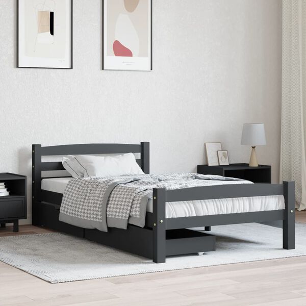 vidaXL Estructura de cama con 2 cajones pino gris oscuro 100x200 cm
