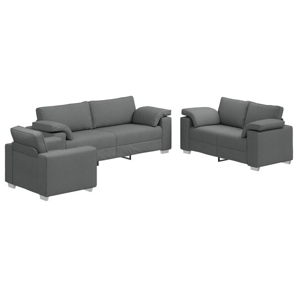 vidaXL Sof&aacute; 3 pcs Gris oscuro 219 x 80 x 82 cm Tejido mezcla de lino