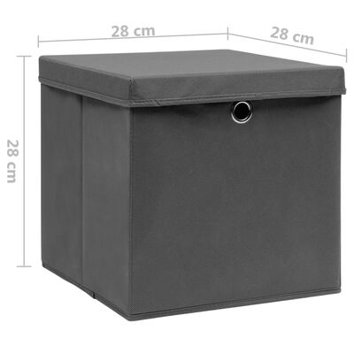 vidaXL Cajas de almacenaje con tapas 10 uds gris 28x28x28 cm